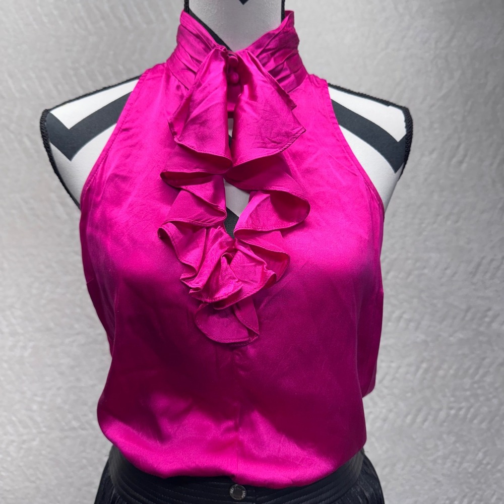 Express Womens Fuchsia Pink 100% Silk Halter Neck Sleeveless Blouse Medium